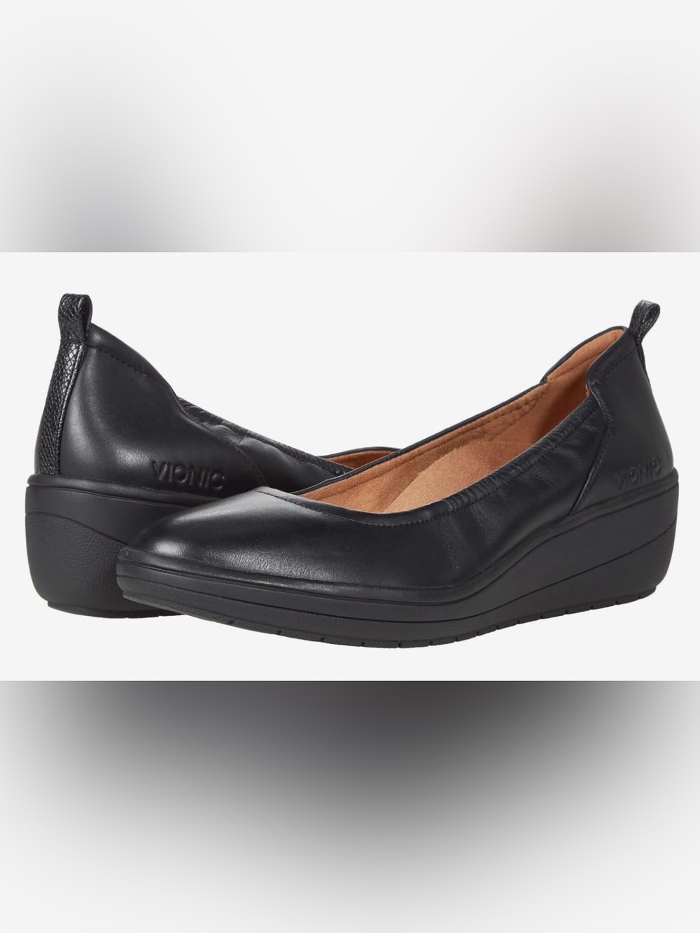 Vionic Jacey Black Leather Wedge Slip-On Shoes